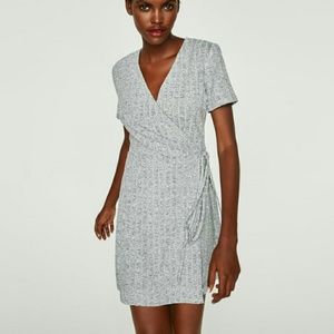 Zara Ribbed Gray Wrap Dress NWOT